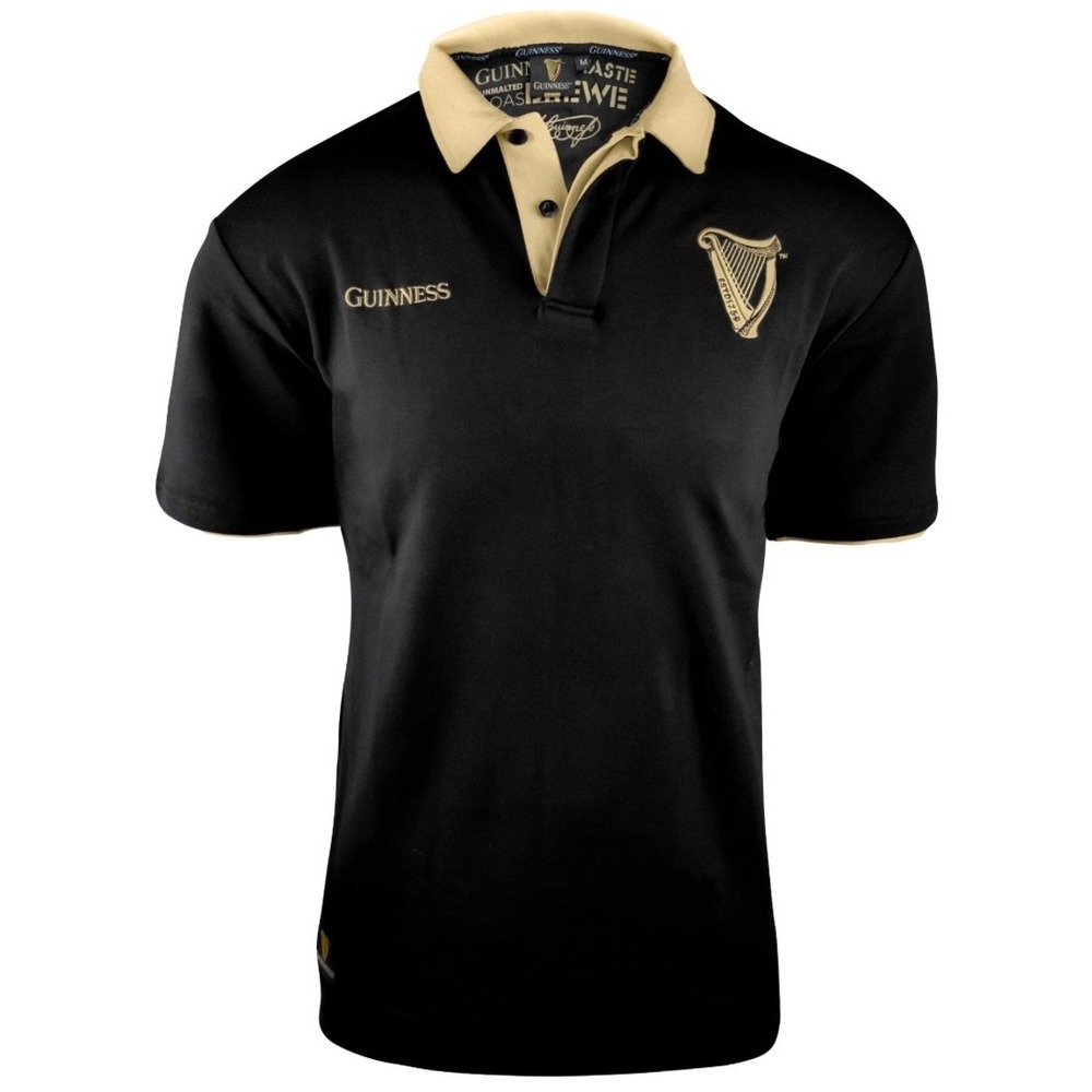 Guinness‎ Mens Black Gold Harp Logo Rugby Polo Shirt Short Sleeve NWT XXL